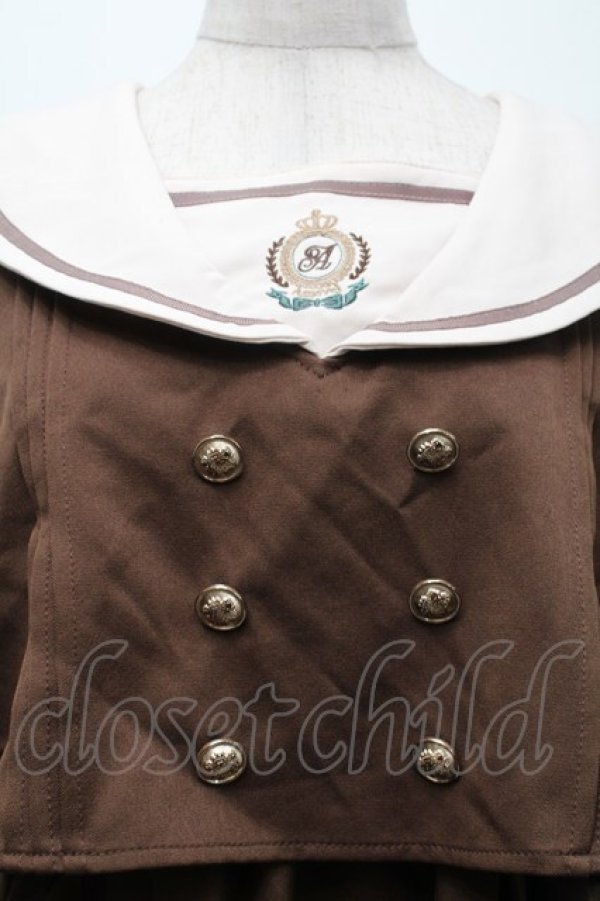 Amavel / School Check Setup風セーラーワンピース ブラウン S-25-09