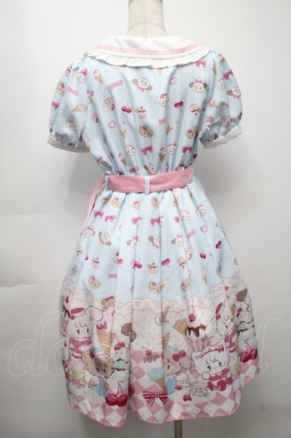 画像2: axes femme kawaii / mikko illustration × axes femme KAWAII ダイナーカフェワンピース  サックス S-25-09-24-048-AX-OP-AS-ZS (2)