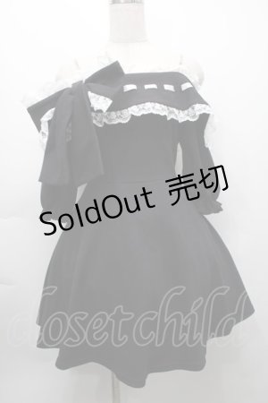 画像: Ank Rouge / リボンオフショルカットワンピース  黒ｘ白 S-25-09-24-056-CA-OP-HR-ZS