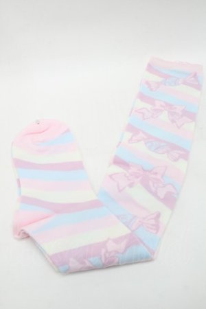 画像: Angelic Pretty / キャンディボーダーオーバーニー  ピンクｘサックス S-25-09-25-004-AP-AC-HR-ZS