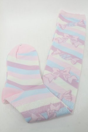 画像: Angelic Pretty / キャンディボーダーオーバーニー  ピンクｘサックス S-25-09-25-005-AP-AC-HR-ZS