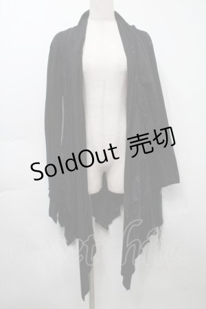 画像: DARK RED  RUM / クラッシュデザインカーディガン  黒 S-25-09-25-046-HN-TO-HR-ZS