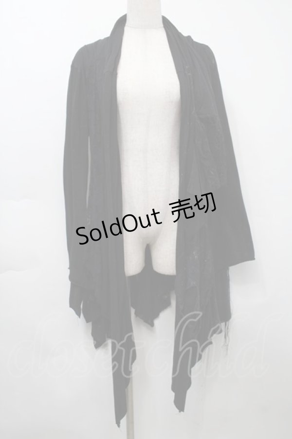 画像1: DARK RED  RUM / クラッシュデザインカーディガン  黒 S-25-09-25-046-HN-TO-HR-ZS (1)