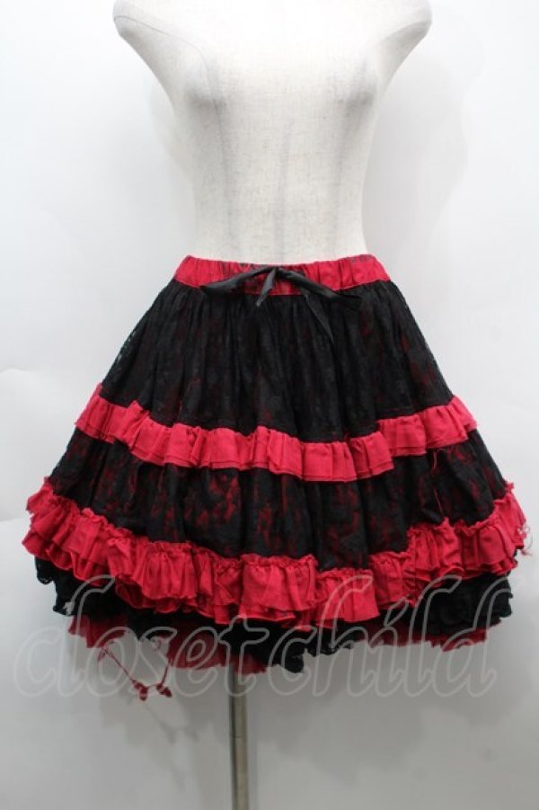 画像1: FRILL / レース重ねボリュームスカート  黒ｘ赤 S-25-09-25-053-HN-SK-HR-ZS (1)