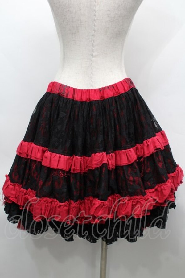 画像2: FRILL / レース重ねボリュームスカート  黒ｘ赤 S-25-09-25-053-HN-SK-HR-ZS (2)