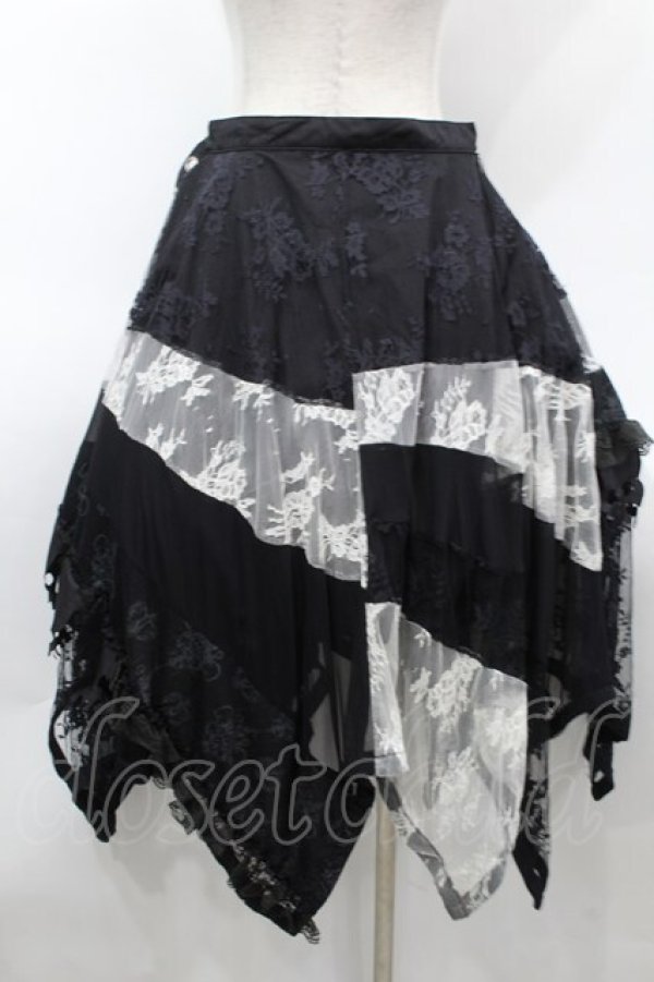 画像2: NAOTO SEVEN / レース重ね変形スカート  黒ｘ白 S-25-09-25-056-HN-SK-HR-ZS (2)