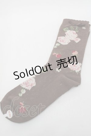 画像: PINK HOUSE / Berry Rose柄ソックス  ブラウン S-25-09-25-017-LO-ZA-HR-ZS