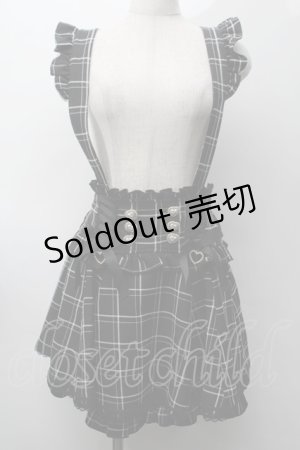 画像: LIZ LISA / レースアップサスペンダー付スカパン  黒ｘ白 S-25-09-27-052-LO-PA-AS-ZS