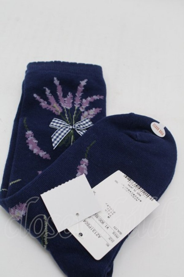 画像2: PINK HOUSE / ラベンダーモチーフソックス  ネイビー S-25-09-27-009-LO-ZA-HR-ZS (2)