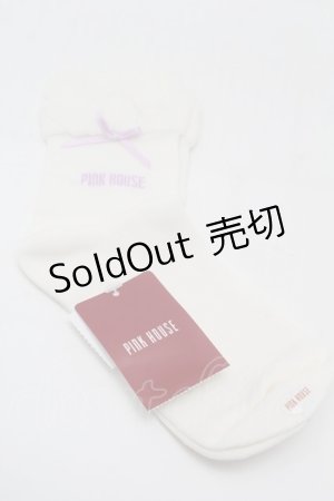画像: PINK HOUSE / ロゴ&リボン付きソックス  アイボリー S-25-09-27-017-LO-ZA-HR-ZS