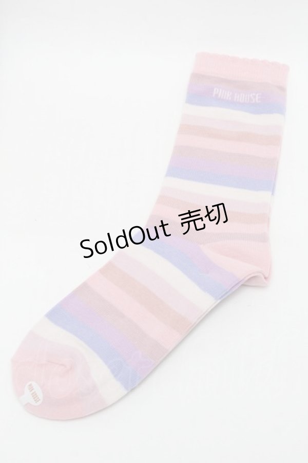 画像2: PINK HOUSE / ロゴ入りミックスボーダーソックス  ピンク S-25-09-29-005-LO-ZA-HR-ZS (2)