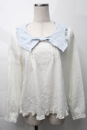 画像: Amavel / リボン襟ブラウス  サックスｘキナリ S-25-09-29-043-CA-BL-HR-ZS