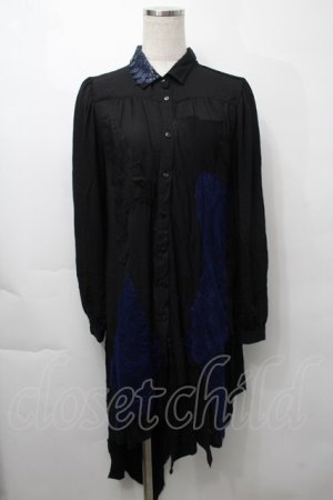 画像: DARK RED  RUM / 襟鱗デザインレース切替シャツ  黒ｘ青 S-25-09-29-047-HN-BL-HR-ZS