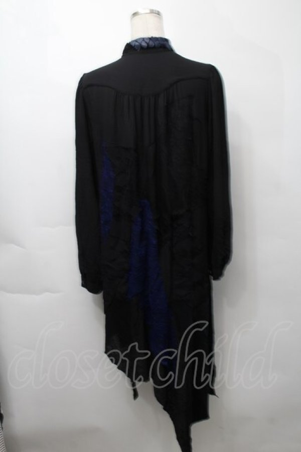 画像2: DARK RED  RUM / 襟鱗デザインレース切替シャツ  黒ｘ青 S-25-09-29-047-HN-BL-HR-ZS (2)