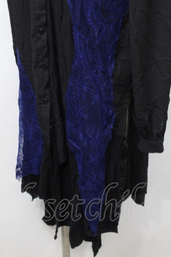 画像4: DARK RED  RUM / 襟鱗デザインレース切替シャツ  黒ｘ青 S-25-09-29-047-HN-BL-HR-ZS (4)