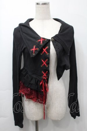 画像: GRAMM / レースアップボレロ  黒ｘ赤 S-25-09-29-050-HN-TS-HR-ZS