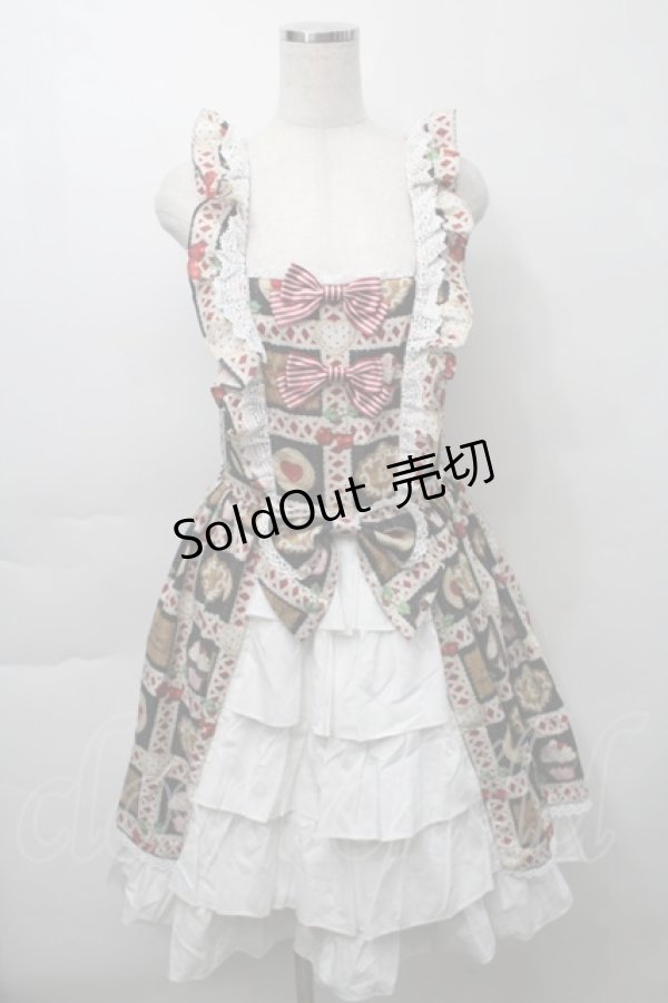 画像1: BABY,THE STARS SHINE BRIGHT / La Patisserie〜Mon peche mignon〜柄エプロンジャンパースカート  黒 S-25-09-29-064-BA-OP-HR-ZS (1)