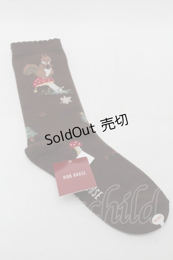 画像2: PINK HOUSE / ウィンターフォレストトリート柄ソックス  ブラウン S-25-09-29-015-LO-ZA-HR-ZS (2)