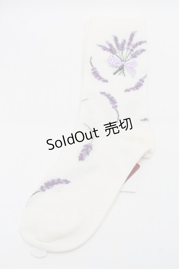 画像1: PINK HOUSE / ラベンダーモチーフソックス  アイボリー S-25-09-29-004-LO-ZA-HR-ZS (1)