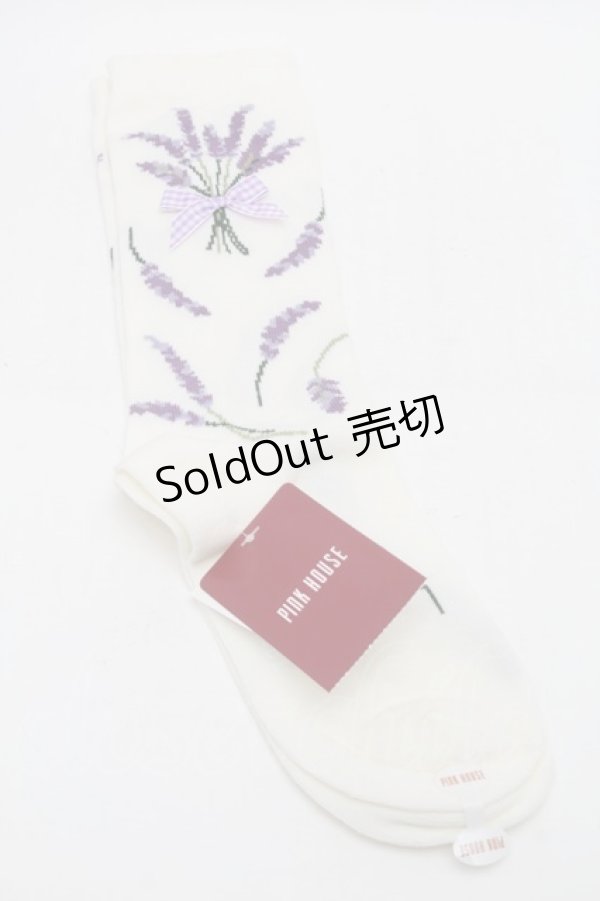 画像2: PINK HOUSE / ラベンダーモチーフソックス  アイボリー S-25-09-29-004-LO-ZA-HR-ZS (2)