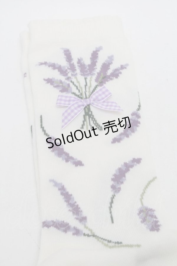 画像3: PINK HOUSE / ラベンダーモチーフソックス  アイボリー S-25-09-29-004-LO-ZA-HR-ZS (3)