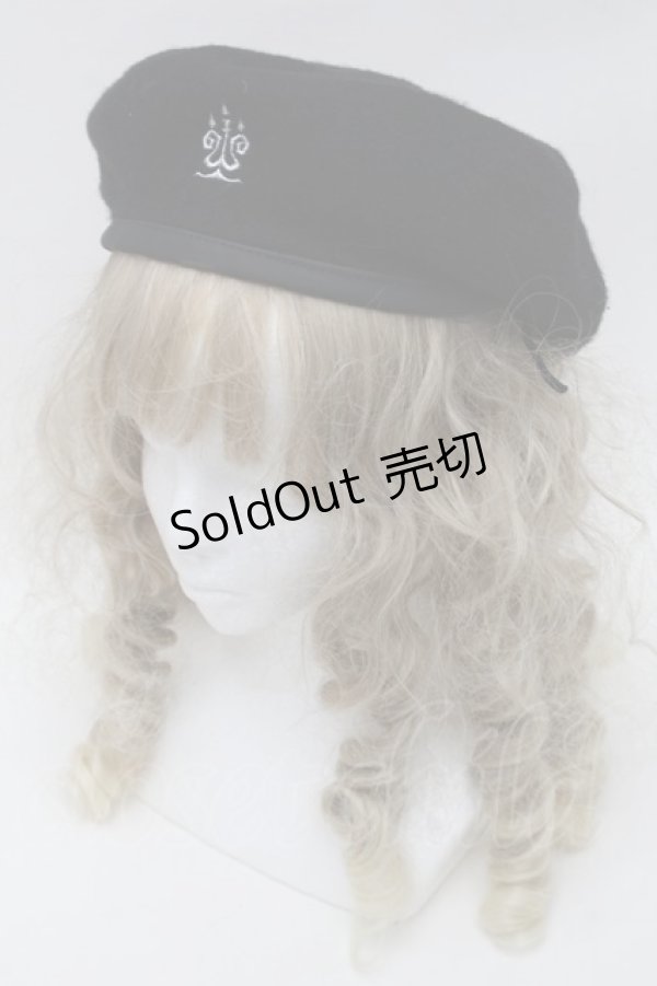 画像1: Moi-meme-Moitie / 燭台ロゴ刺繍ベレー帽  黒 S-25-09-29-028-MO-AC-AS-ZS (1)