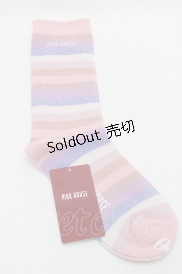 画像1: PINK HOUSE / ロゴ入りミックスボーダーソックス  ピンク S-25-09-29-005-LO-ZA-HR-ZS (1)
