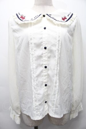 画像: axes femme POETIQUE / リボン付ストロベリー刺繍ブラウス  オフ S-25-10-01-033-AX-BL-AS-ZS