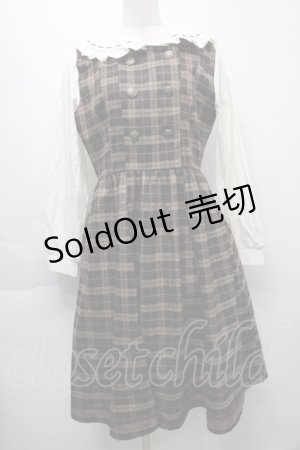 画像: axes femme POETIQUE / ダブルボタンチェックワンピース  ブラウン S-25-10-01-041-AX-OP-AS-ZS