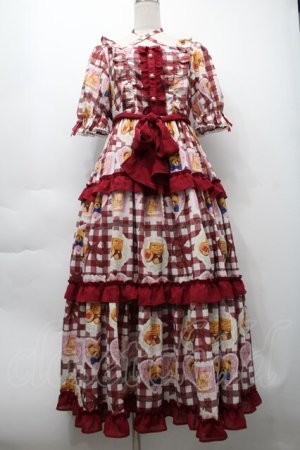 画像: axes femme kawaii / ベアズベーカリー柄ロングワンピース  赤 S-25-10-01-044-AX-OP-AS-ZS