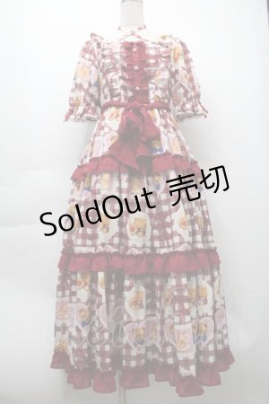 画像: axes femme kawaii / ベアズベーカリー柄ロングワンピース  赤 S-25-10-01-044-AX-OP-AS-ZS