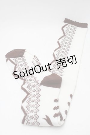 画像: axes femme kawaii / レースアップ柄オーバーニー  白ｘブラウン S-25-10-01-009-AX-ZA-AS-ZS