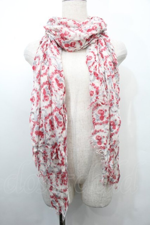 画像1: axes femme / 花柄スカーフ  白ｘ赤 S-25-10-02-027-AX-ZA-HR-ZS (1)