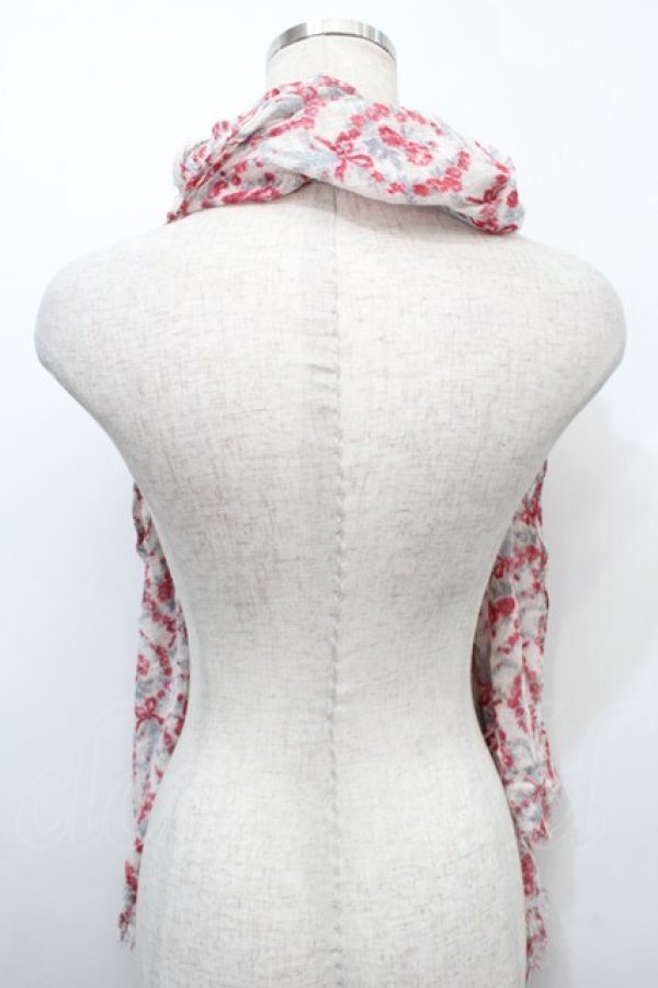 画像2: axes femme / 花柄スカーフ  白ｘ赤 S-25-10-02-027-AX-ZA-HR-ZS (2)