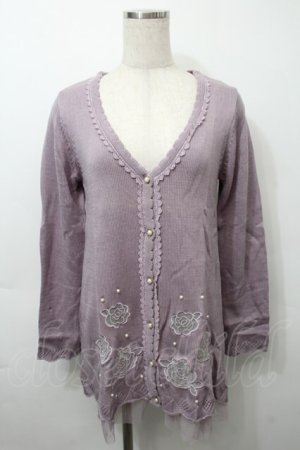 画像: axes femme / 透かしバラロングカーディガン  ラベンダー S-25-10-03-038-AX-TO-AS-ZS