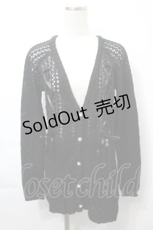 画像: axes femme / 透かし編みxレースアップカーディガン  黒 S-25-10-03-043-AX-TO-AS-ZS