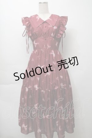 画像: evelyn / オリジナルリボン柄ワンピース  ワイン S-25-10-03-056-LO-OP-AS-ZS