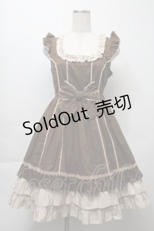 画像: Angelic Pretty / ストライプフリルレースアップエンジェルジャンパースカート  ブラウン S-25-10-03-058-AP-OP-HR-ZS