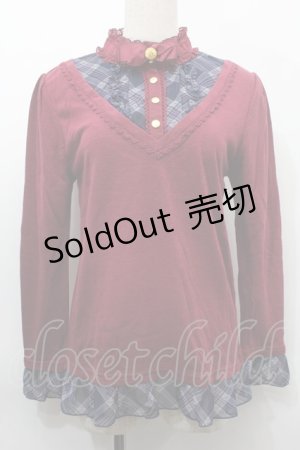 画像: axes femme / 柄ブロッキングプルオーバー  ワイン S-25-10-03-015-AX-TO-AS-ZS