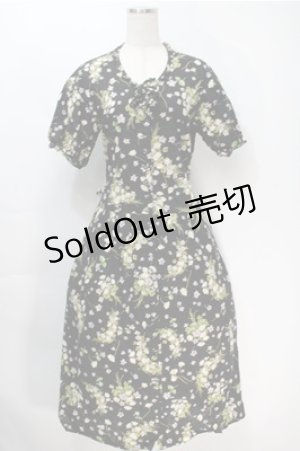 画像: PINK HOUSE / すみれとブーケワンピース  黒 S-25-10-06-035-LO-OP-AS-ZS