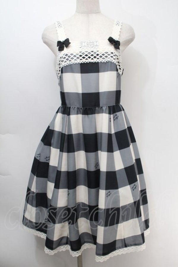 画像1: Melody BasKet / Melody Block Checkジャンパースカート  黒ｘオフ S-25-10-06-1042-LO-OP-AS-ZS (1)