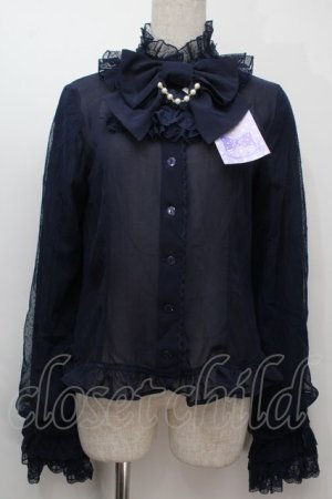 画像: Angelic Pretty / Lacy夜会ブラウス  紺 S-25-10-06-1020-AP-BL-AS-ZS