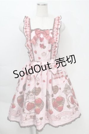 画像: BABY,THE STARS SHINE BRIGHT / Strawberry Loves Chocolate柄エプロンフリルジャンパースカート・カチューシャセット  ピンク S-25-10-06-009-BA-OP-AS-ZS