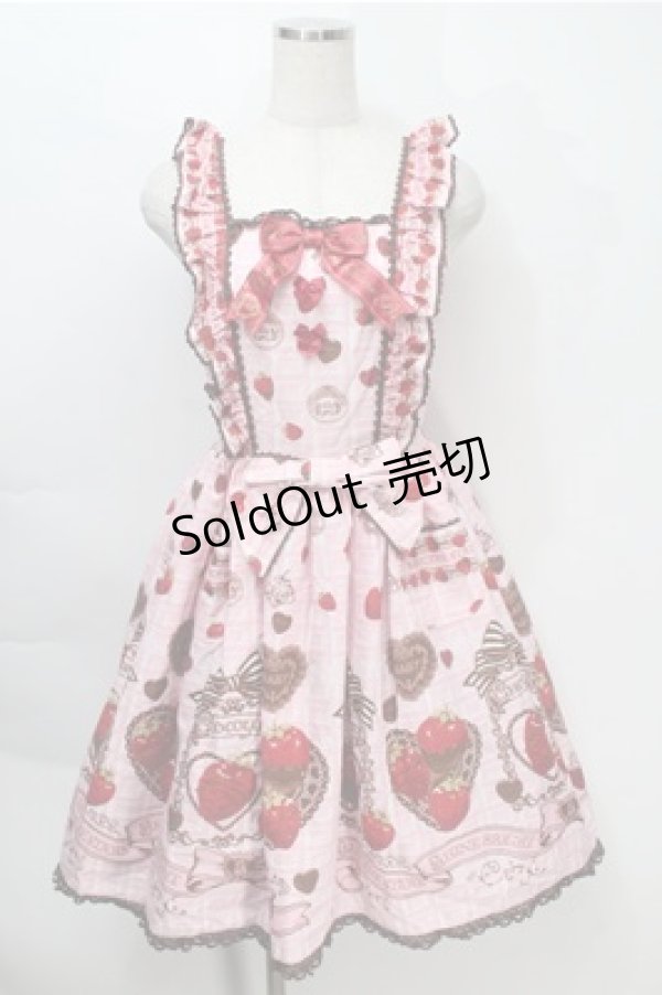 画像1: BABY,THE STARS SHINE BRIGHT / Strawberry Loves Chocolate柄エプロンフリルジャンパースカート・カチューシャセット  ピンク S-25-10-06-009-BA-OP-AS-ZS (1)