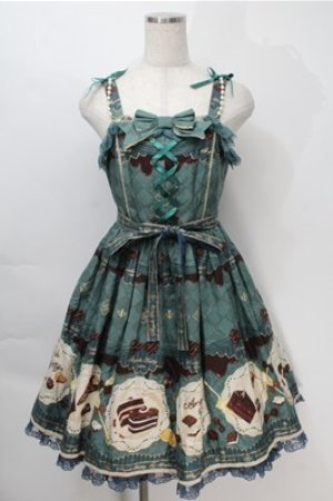画像: Angelic Pretty / Antique Chocolaterieパールジャンパースカート  グリーン S-25-10-06-022-AP-OP-AS-ZS