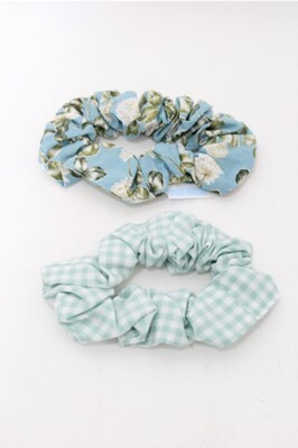 画像1: PINK HOUSE / White Clover柄&ギンガムチェックシュシュ  サックスｘミント S-25-10-08-015-LO-AC-HR-ZS (1)