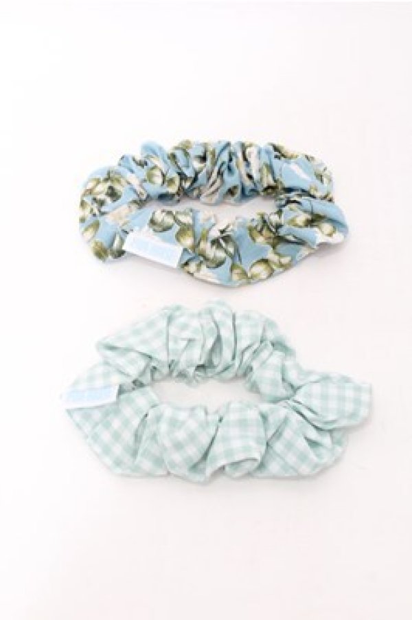 画像2: PINK HOUSE / White Clover柄&ギンガムチェックシュシュ  サックスｘミント S-25-10-08-015-LO-AC-HR-ZS (2)