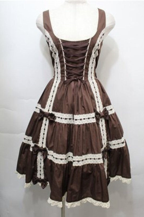 画像1: metamorphose / 木漏れ日のトロイメライ ティアードジャンパースカート  ブラウン S-25-10-08-050-ME-OP-AS-ZS (1)