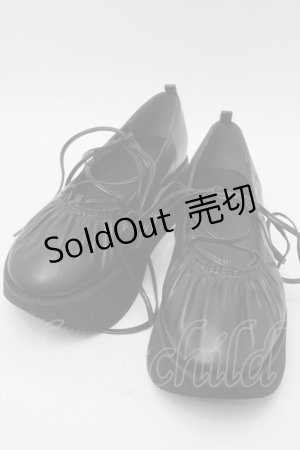 画像: merry jenny / レースアップギャザー厚底シューズ  黒 S-25-10-09-047-LO-SH-HR-ZS