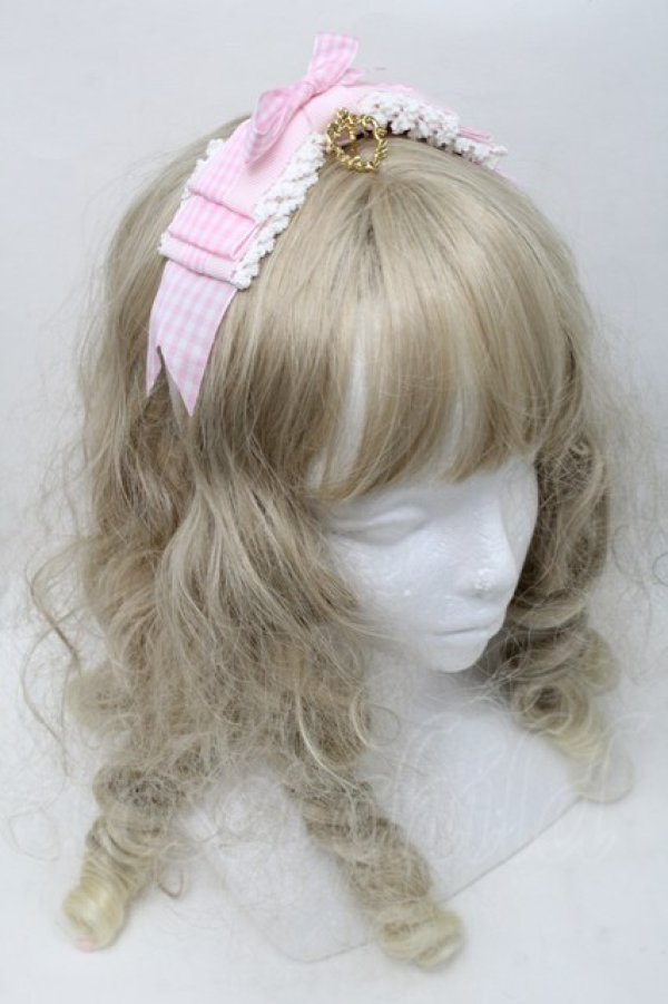 画像1: BABY,THE STARS SHINE BRIGHT / Hearty Ginghamリボンカチューシャ  ピンクｘ白 S-25-10-09-024-BA-OP-HR-ZS (1)